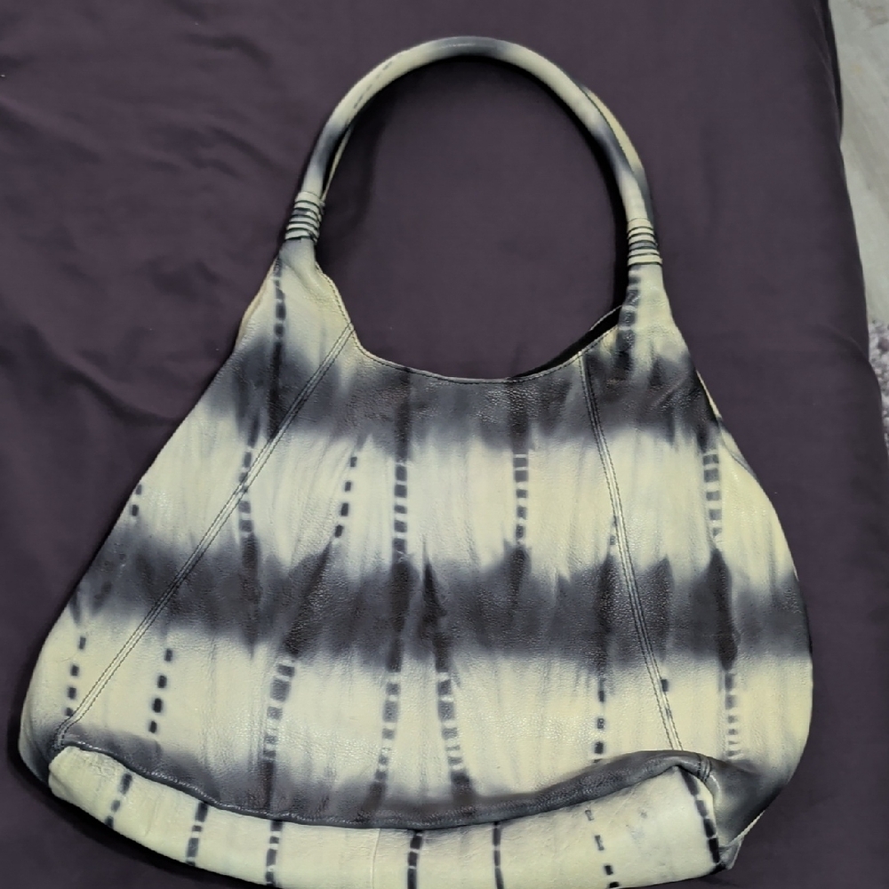 J.Jill Purejill Leather Black & White Tie-Dye Hobo Bag